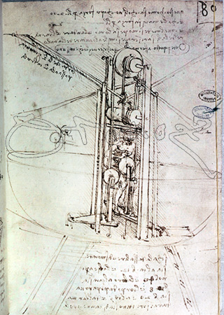 VINCI LEONARDO 1452/1519
DIBUJO DE MAQUINA VOLANTE - RENACIMIENTO - COD B - FOL 80R
PARIS,