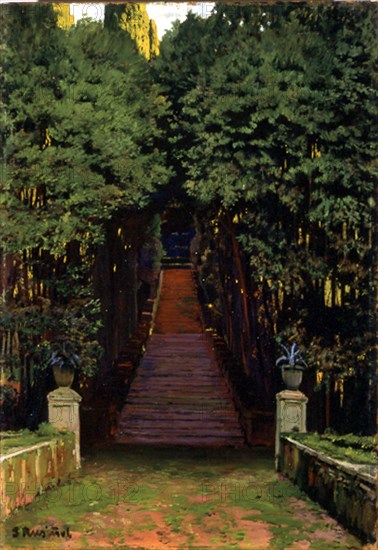 RUSIÑOL SANTIAGO 1861/1931
ESCALINATA EN EL JARDIN-OLEO LIENZO,100x65,5 CM- MODERNISMO