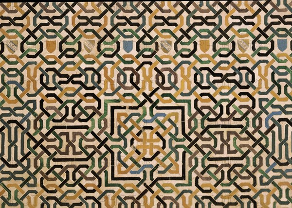 MOSAICO-ALICATADO CON CINTAS COLOREADAS Y ESCUDETE NAZARI
GRANADA, ALHAMBRA-SALA DOS