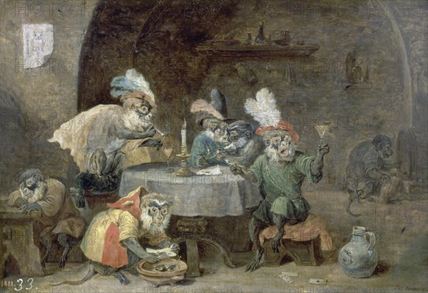 Teniers (le jeune), Singes fumant et buvant