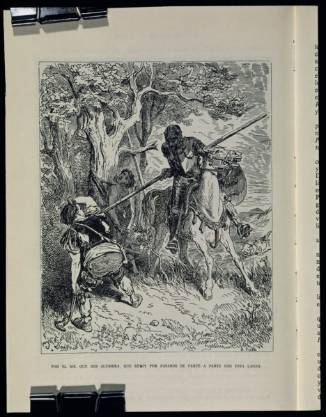 Doré, Don Quixote defending the beaten up wife from her husband