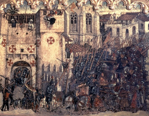 NISARD PERE
RETABLO S JORGE-PREDELA ENTRADA JAIME I EN MALLORCA POR LA PUERTA DE MEDINA MYURKA EN