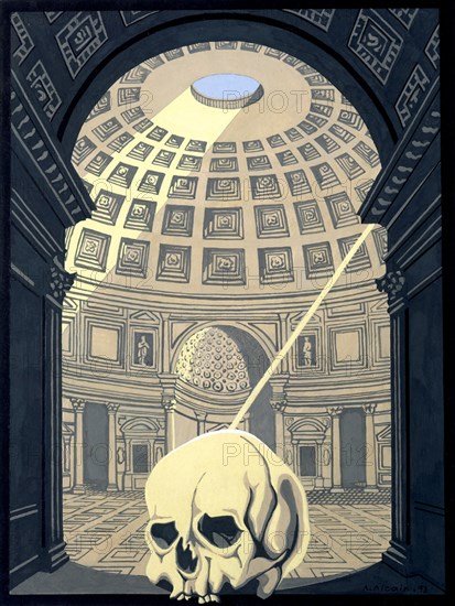 ALCAIN ALFREDO 1936
PANTHEON DE ROMA 1993,CASEINA Y TINTA SOBRE PAPEL 30,5X23 CM-PINTURA