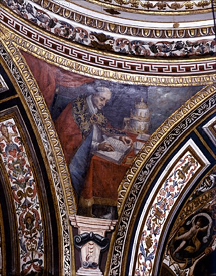 INTERIOR-DET PECHINA:PAPA S GREGORIO MAGNO-CUPULA ENTRE LA SACRISTIA Y CAPILLA S