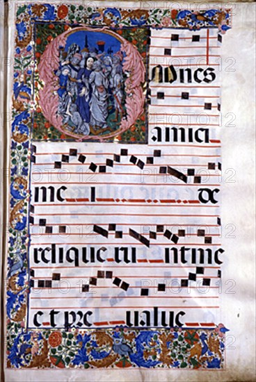 LIBRO DE CORO-S XV-PAGINA MINIADA E ILUMINADA-LETRA O CON ESCENA DEL BESO DE JUDAS
GUADALUPE,