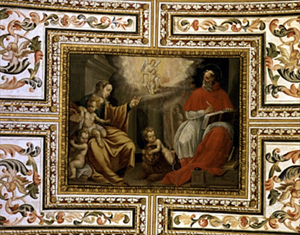 SACRISTIA-BOVEDA DE CAÑON-S XVII-DET S JERONIMO CON LA VIRGEN-PINTURA BARROCA
GUADALUPE,