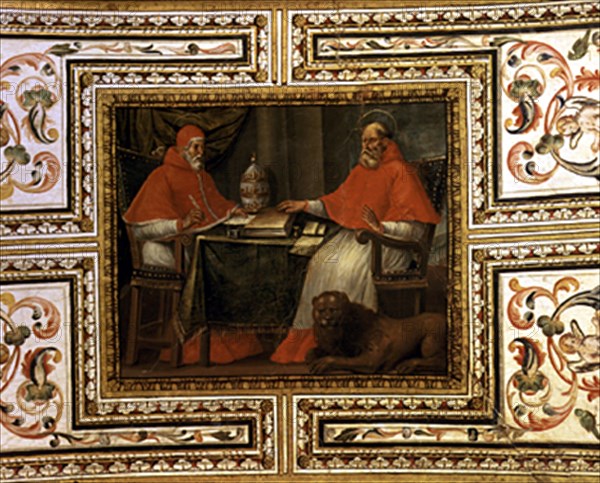 SACRISTIA-BOVEDA DE CAÑON-S XVII-DET S JERONIMO CON EL PAPA DAMASO I- PINTURA BARROCA
GUADALUPE,