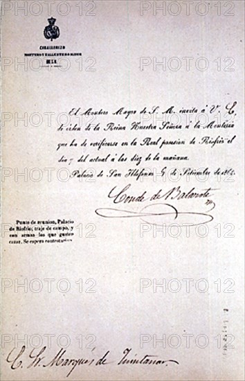 INVITACION A UNA MONTERIA REAL EN RIOFRIO POR ISABEL II-7 SEPTIEMBRE 1864
MADRID, PALACIO