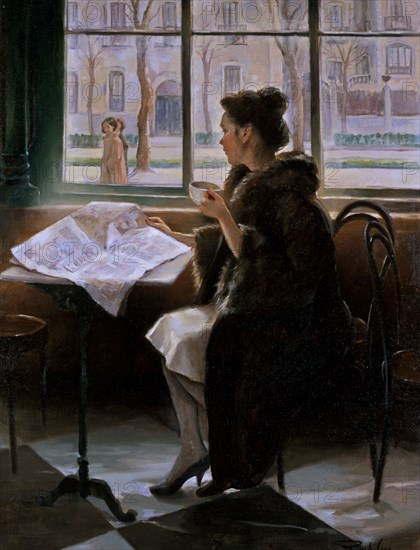 SANZ RICARDO
PINTURA(INTERIOR DE CAFETERIA-MUJER TOMANDO CAFE Y LEYENDO EL PERIODICO)
MADRID,