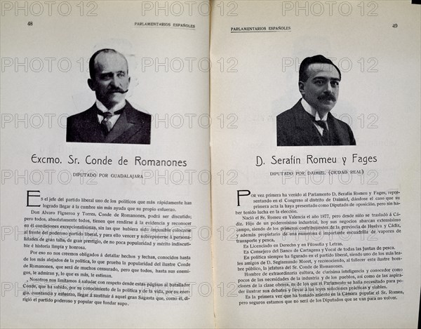 PARLAMENTARIOS ESPAÑOLES-RETRATOS:CONDE DE ROMANONES Y SERAFIN ROMEU Y FARGES-PG 48/49
MADRID,