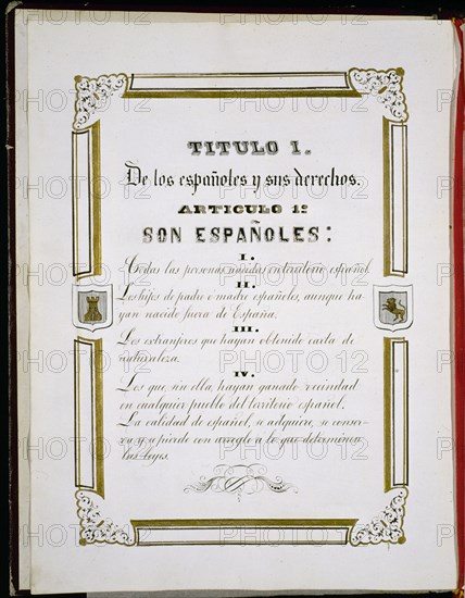 CONSTITUCION DE 1869-TITULO I ARTICULO 1º"DE LOS ESPAÑOLES Y SUS DERECHOS"
MADRID, CONGRESO DE LOS