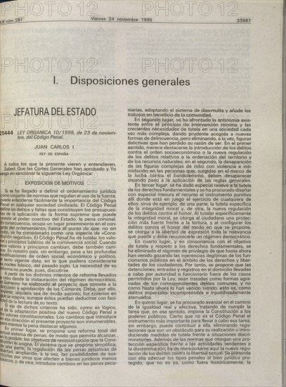 BOLETIN OFICIAL DEL ESTADO-TRAMITACION DEL PROYECTO DE LEY DEL CODIGO PENAL 23/11/1995
MADRID,
