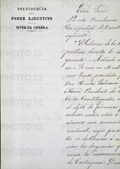 DECRETO PROMOVIENDO UNA SUSCRIPCION PARA LAS VICTIMAS DE LA INSURRECCION DE CARTAGENA