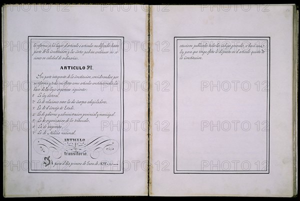 CONSTITUCION DE 1856-DOBLE PAGINA-ARTICULO 92
MADRID, CONGRESO DE LOS