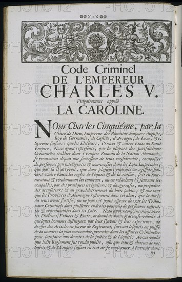 CODICE CRIMINAL DEL EMPERADOR CARLOS V,VULGARMENTE LLAMADO"LA CAROLINA"-PAGINA EN FRANCES
MADRID,