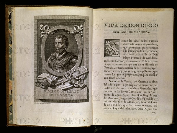 VIDA DE DON DIEGO HURTADO DE MENDOZA-DOBLE PAGINA IV/V-GRABADO DE D.DIEGO
MADRID, CONGRESO DE LOS