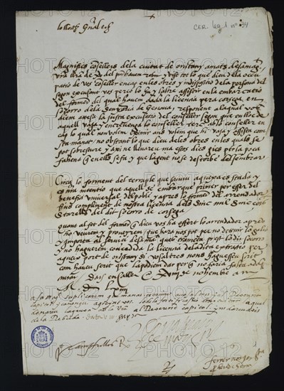 ARCHIVO CERDEÑA-LEG1-Nº34-CARTA:DE VIRREY ALVARO MADRIGAL SOBRE SOCORRO DE GRANOS A REMITIR A
