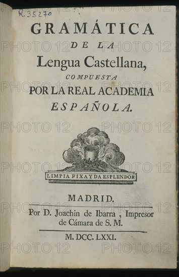 PORTADA DE LA GRAMATICA DE LA LENGUA ESPAÑOLA COMPUESTA POR LA REAL ACADEMIA ESPAÑOLA- IMPRESA POR