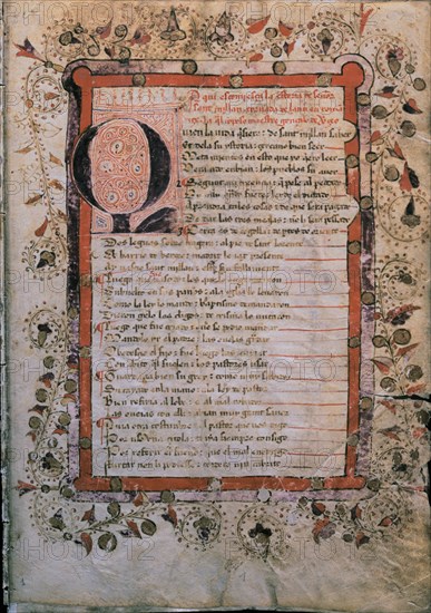BERCEO GONZALO 1198/1264
PRIMERA PAGINA ILUMINADA DE LA VIDA DE SAN MILLAN- SXI
MADRID, ACADEMIA