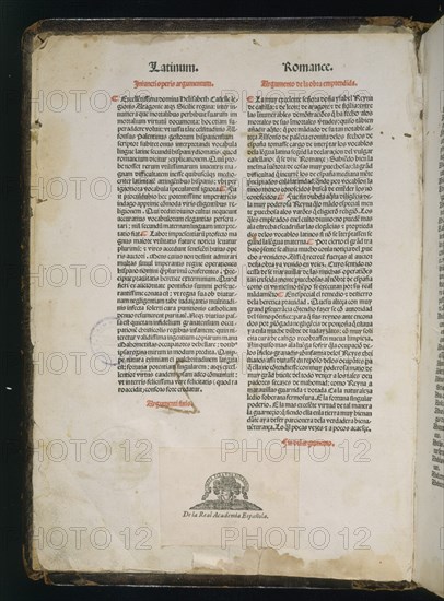 PALENCIA ALFONSO DE 1423/1495
PRIMER VOCABULARIO EN LATIN Y ROMANCE/ PAGINA/ SXV/ MANDADO HACER