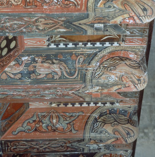 DET- ALFARJE DEL CORO- VIGUETAS POLICROMADAS- ARTE MUDEJAR S XIII-XIV
PUEBLA DE CASTRO, IGLESIA DE