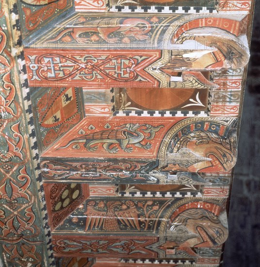 DET- ALFARJE DEL CORO- VIGUETAS POLICROMADAS- ARTE MUDEJAR S XIII-XIV
PUEBLA DE CASTRO, IGLESIA DE