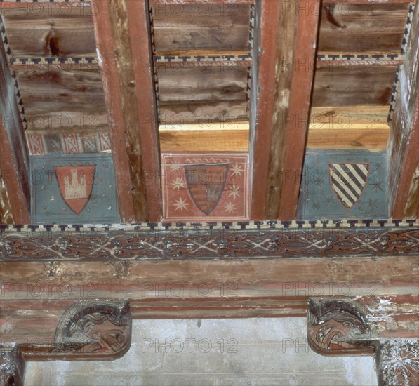 DET- ALFARJE DEL CORO- VIGUETAS POLICROMADAS- ARTE MUDEJAR S XIII-XIV
PUEBLA DE CASTRO, IGLESIA DE