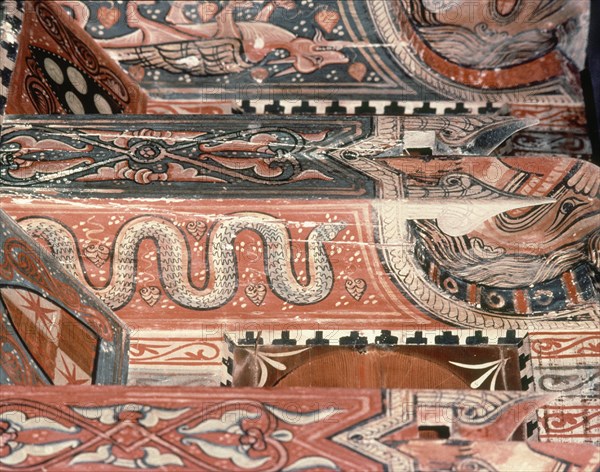 DET- ALFARJE DEL CORO- VIGUETAS POLICROMADAS- ARTE MUDEJAR S XIII-XIV
PUEBLA DE CASTRO, IGLESIA DE