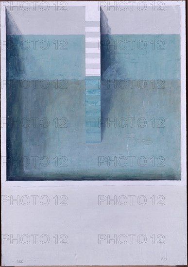 PEREZ VILLALTA GUILLERMO 1948-
ALBERCA CON ESCALERA- 1993 - 100x70- CARTON/TABLE- DE LA SERIE