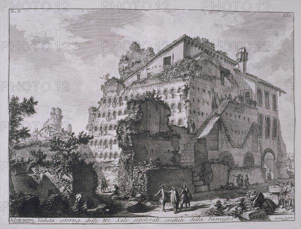 PIRANESI GIAMBATTISTA 1720/78
VEDUTA ESTERNA DELLE TRE SALE SEPOLCRATI- GRAB DEL TOMO II DE SU