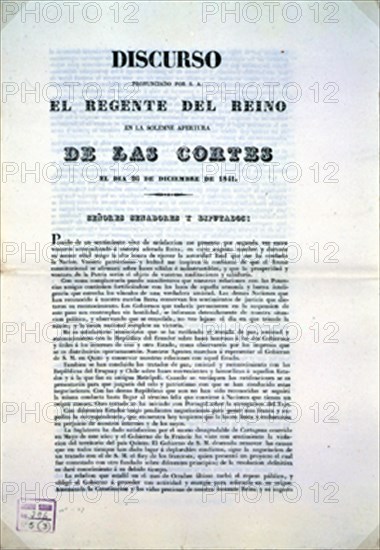 SESION REGIA DEL 26/12/1841 - DISCURSO DEL REGENTE GENERAL BALDOMERO ESPARTERO
MADRID,