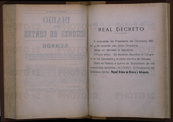 REAL DECRETO  DISOLUCION DEL CONGRESO (...) Y SENADO CESE DE SU PRESIDENTE Y COMISION DE