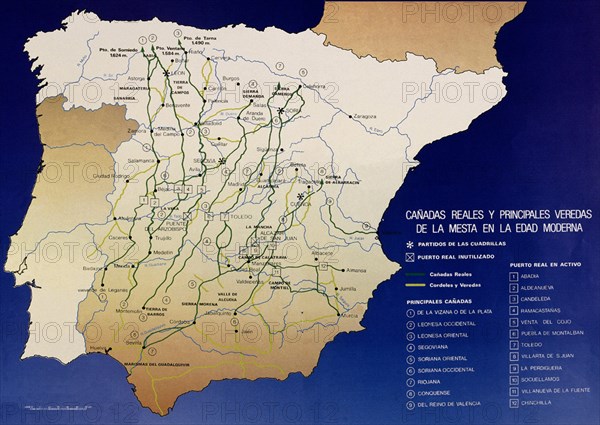 MAPA DE CAÑADAS REALES Y PRINCIPALES VEREDAS DE LA MESTA EN LA EDAD MODERNA