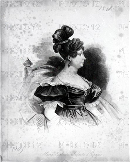 RETRATO DE MARIA ISABEL INFANTA DE ESPAÑA Y REINA DE LAS DOS SICILIAS - GRABADO S XIX
MADRID,