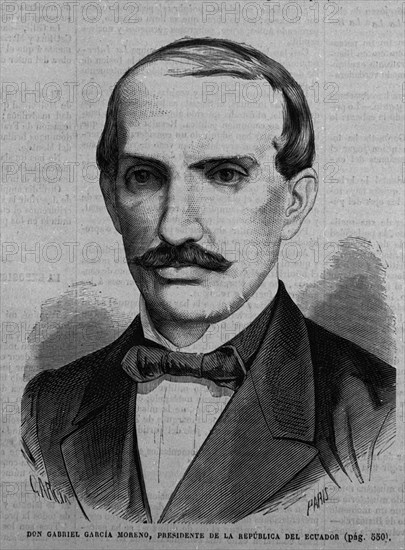 RETRATO DE GABRIEL GARCIA MORENO PRESIDENTE DE LA REPUBLICA DE ECUADOR - GRABADO S XIX
MADRID,