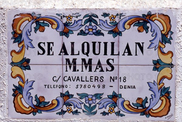CARTEL REALIZADO EN AZULEJOS
DENIA, EXTERIOR
ALICANTE