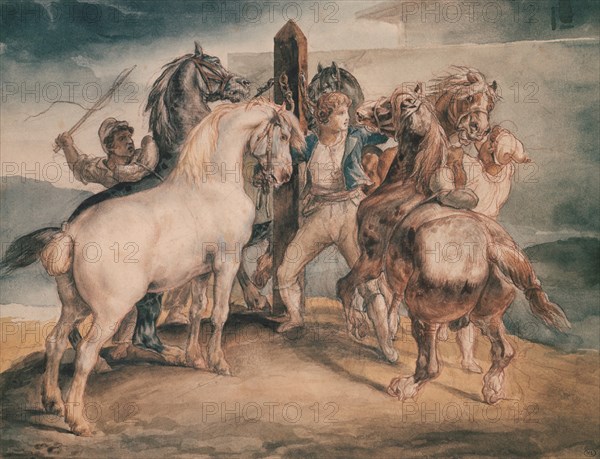 GERICAULT THEODORE 1791/1824
CUATRO CABALLOS ATADOS A UN POSTE - S XIX - ROMANTICISMO