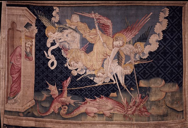 TAPIZ DEL APOCALIPSIS- SAN MIGUEL Y SUS ANGELES VENCIENDO AL DRAGON-carton J Bruges -S XIV
ANGERS,