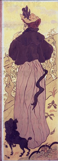RANSON PAUL 1864/1909
MUJER DE PIE AL LADO DE UN BALCON CON UN CANICHE - 1895 - 85x29 - PINTURA