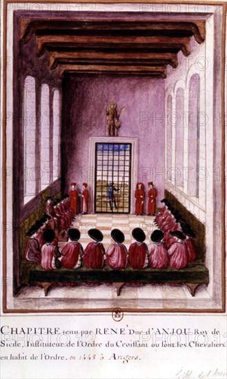 RENE D' ANJOU PRESIDE EL CAPITULO DE LA ORDEN DE LA MEDIA LUNA EN 1448 EN ANGERS
PARIS, BIBLIOTECA