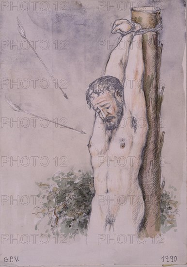 PEREZ VILLALTA GUILLERMO 1948-
EL MARTIRIO DE SAN SEBASTIAN- ACUARELA 1990
MADRID, GALERIA