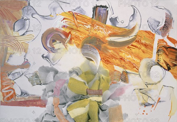 FRIES PIA 1955/
OHNE TITEL (1O) - 2001/2002 - OLEO Y SERIGRAFIA EN PAPEL - 71x102
ZURICH, GALERIA