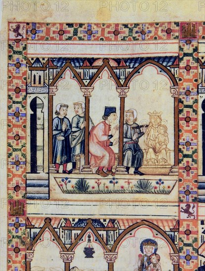 ALFONSO X EL SABIO 1221/84
D-MS.B.R.20- CANTIGA STA MARIA-Nº312-F57V-A-ESCULTOR TRABAJANDO EN CASA