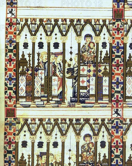 ALFONSO X EL SABIO 1221/84
D-MS.B.R.20-CANTIGA STA MARIA-Nº304-F99-C-CABALLERO RELLENANDO UNA