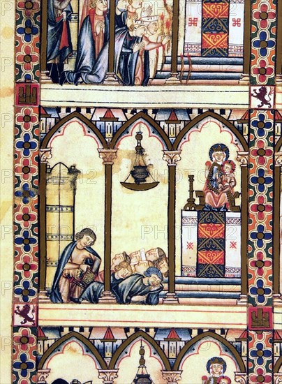 ALFONSO X EL SABIO 1221/84
D-MS.B.R.20-CANTIGA STA MARIA-Nº302-F107V-C-ROBO EN MONTSERRAT MIENTRAS