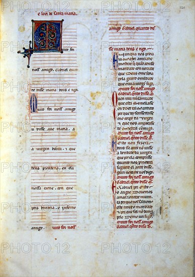 ALFONSO X EL SABIO 1221/84
MS B.R.20- CANTIGA STA MARIA Nº210-F120R-TEXTO-ESTROFA EN VERSO GALAICO