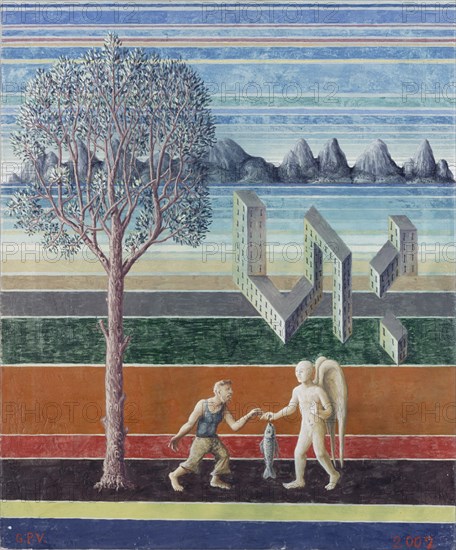 PEREZ VILLALTA GUILLERMO 1948-
PAISAJE CON TOBIAS Y EL ANGEL - 2002 - TEMPLE/LIENZO -