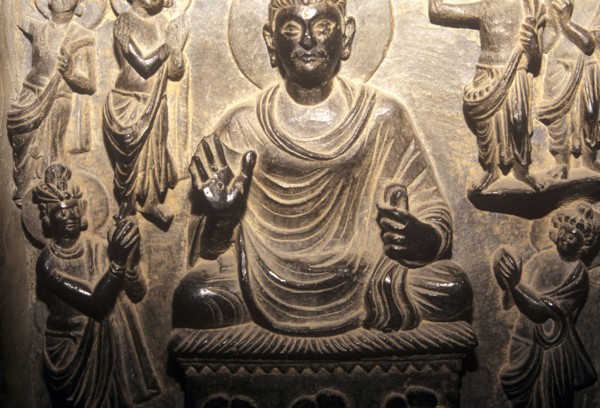 Bronse relief of seated Buddha, Gandhara 3BC, Lahore Museum Pakistan