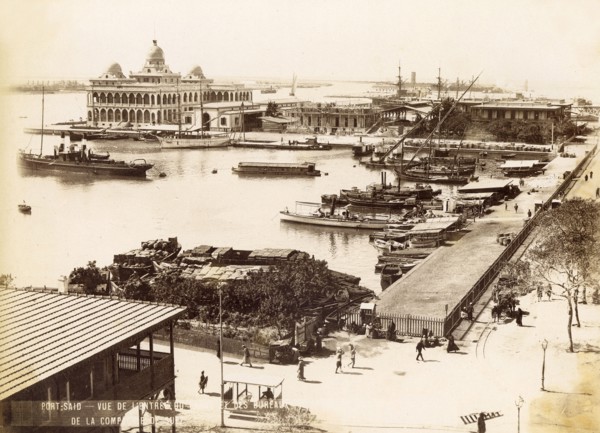 Suez Canal (Egypt). Port Said, view of the quay and the Suez Company offices