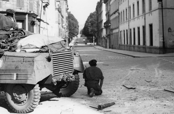 Armoured French vehicule in the streets of Paris, during the Liberation (August 1944)